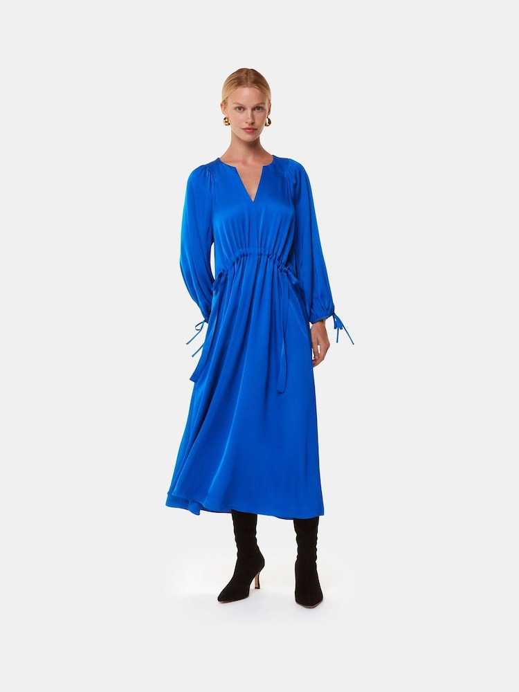 Whistles Blue Molly Satin Ruched Dress - Image 2 of 6
