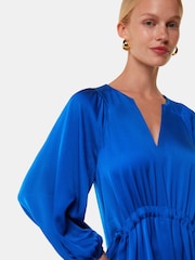 Whistles Blue Molly Satin Ruched Dress - Image 4 of 6
