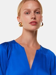 Whistles Blue Molly Satin Ruched Dress - Image 5 of 6