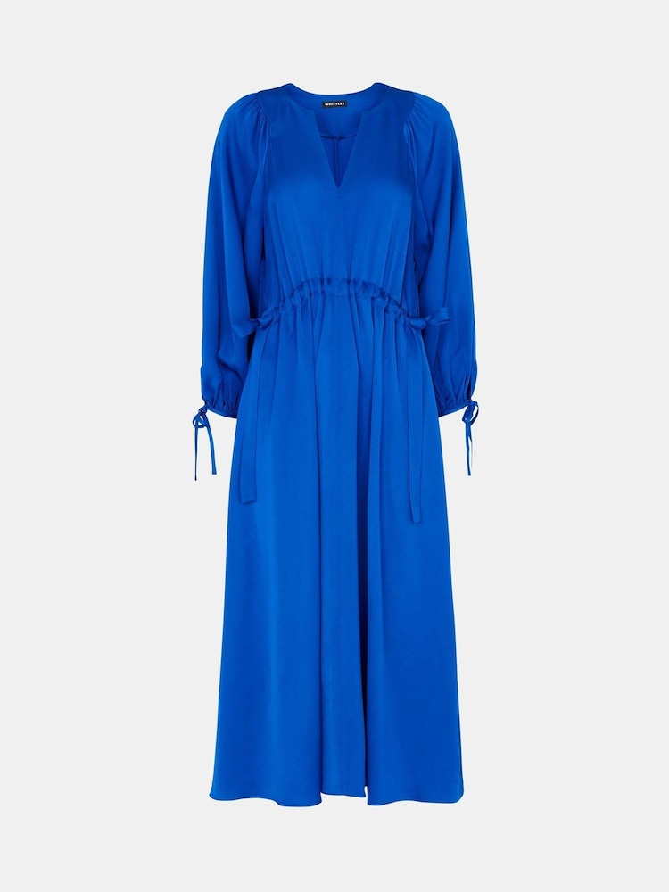 Whistles Blue Molly Satin Ruched Dress - Image 6 of 6