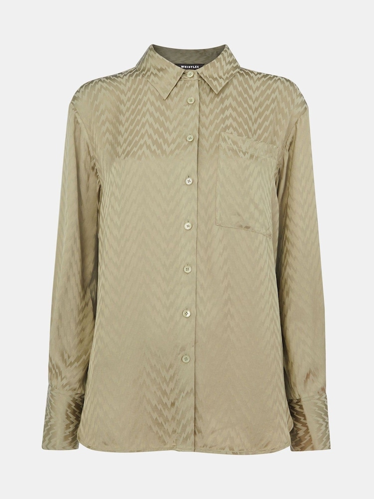 Whistles Green Jacquard Zig Zag Print Shirt - Image 5 of 5