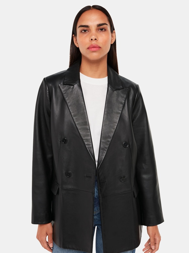 Whistles Aliza Waisted Leather Black Blazer - Image 1 of 5