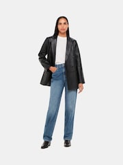 Whistles Aliza Waisted Leather Black Blazer - Image 3 of 5