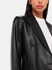 Whistles Aliza Waisted Leather Black Blazer - Image 4 of 5