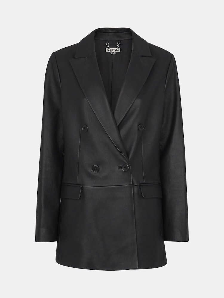 Whistles Aliza Waisted Leather Black Blazer - Image 5 of 5
