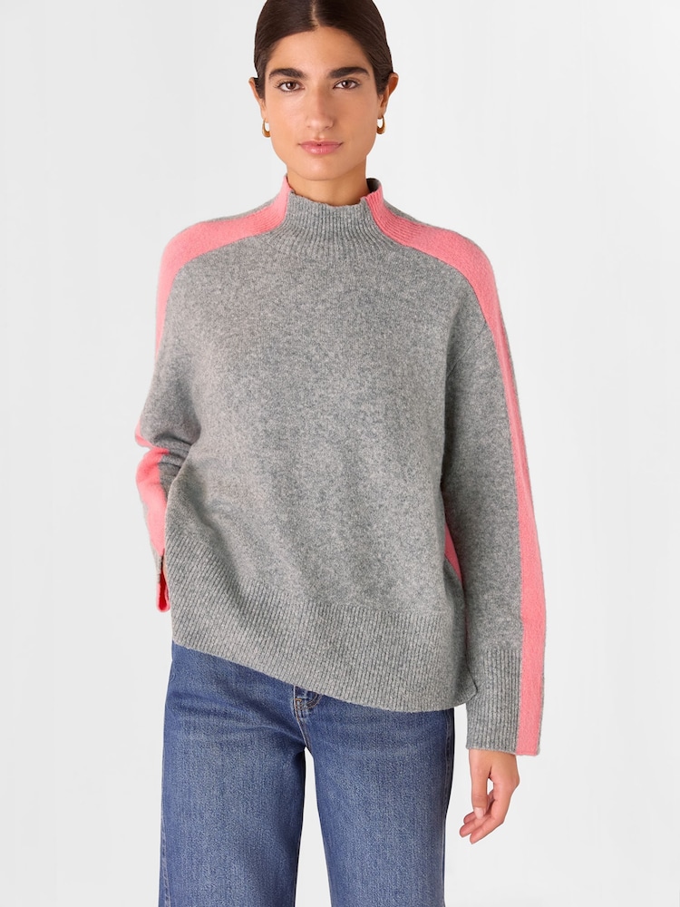 Whistles Pink Colour Block Wool Mix Knit Jumper - Image 1 of 5 Whistles Pink Colour Block Wool Mix Knit Jumper - Image 1 of 5