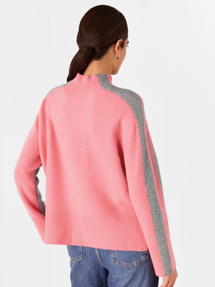 Whistles Pink Colour Block Wool Mix Knit Jumper - Image 2 of 5 Whistles Pink Colour Block Wool Mix Knit Jumper - Image 2 of 5
