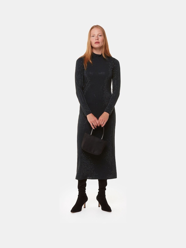 Whistles Schwarzes Midikleid aus Jersey mit Strassdetails - Bild 2 von 6