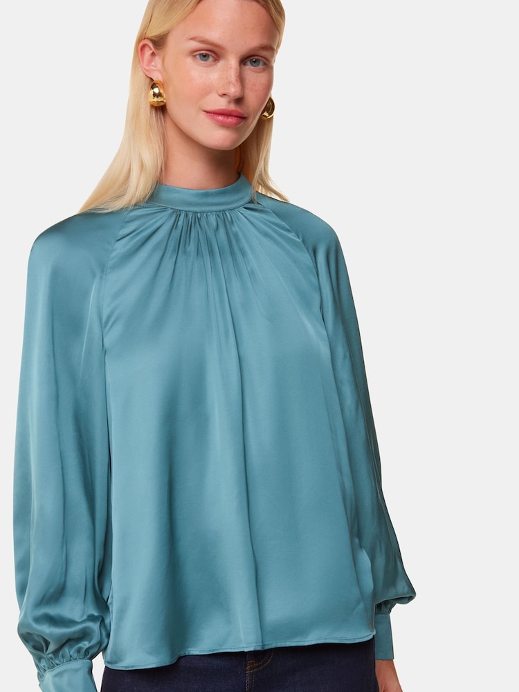 Whistles Blue Lea Satin Blouse - Image 2 of 6 Whistles Blue Lea Satin Blouse - Image 2 of 6