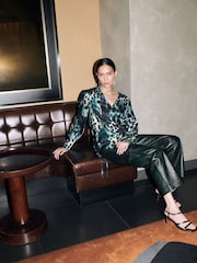 Whistles Green Misty Leopard Print V-Neck Blouse - Image 1 of 6