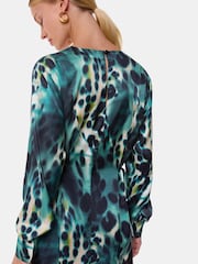 Whistles Green Misty Leopard Print V-Neck Blouse - Image 3 of 6