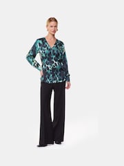 Whistles Green Misty Leopard Print V-Neck Blouse - Image 4 of 6