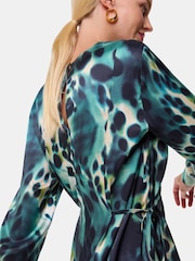 Whistles Green Misty Leopard Print V-Neck Blouse - Image 5 of 6