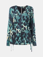 Whistles Green Misty Leopard Print V-Neck Blouse - Image 6 of 6
