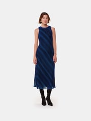 Whistles Blue Devore Stripe Velvet Dress - Image 1 of 5
