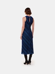 Whistles Blue Devore Stripe Velvet Dress - Image 2 of 5