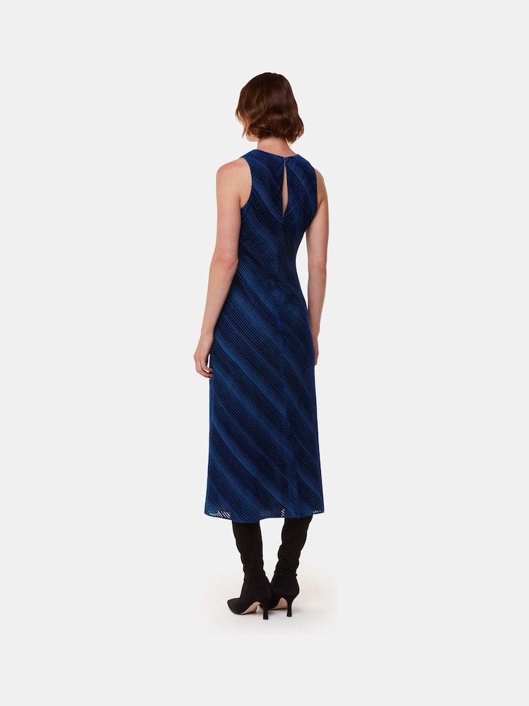 Whistles Blue Devore Stripe Velvet Dress - Image 2 of 5