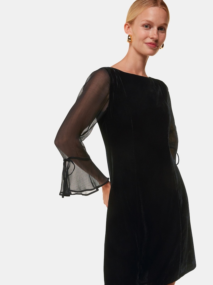 Whistles Black Myla Velvet Mini Dress - Image 2 of 6 Whistles Black Myla Velvet Mini Dress - Image 2 of 6