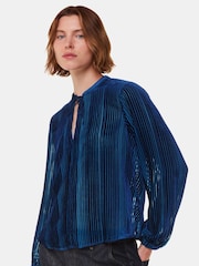 Whistles Blue Devore Stripe Velvet Blouse - Image 1 of 5