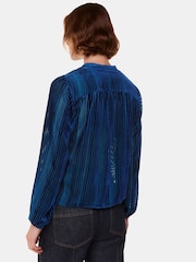 Whistles Blue Devore Stripe Velvet Blouse - Image 2 of 5