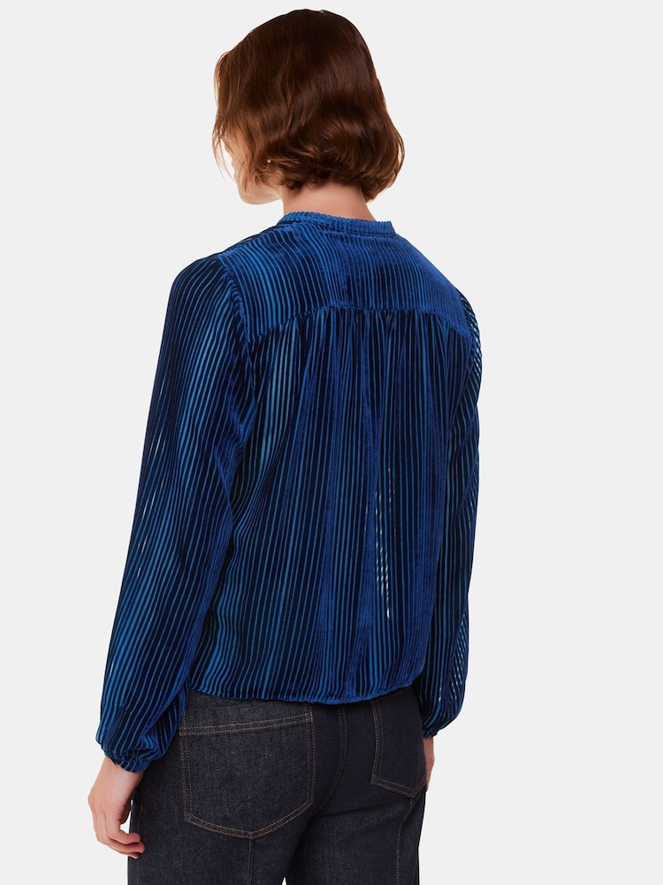 Whistles Blue Devore Stripe Velvet Blouse - Image 2 of 5