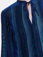Whistles Blue Devore Stripe Velvet Blouse - Image 4 of 5