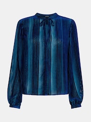 Whistles Blue Devore Stripe Velvet Blouse - Image 5 of 5