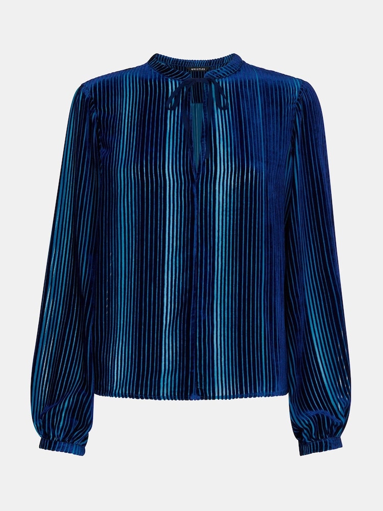 Whistles Blue Devore Stripe Velvet Blouse - Image 5 of 5