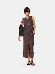 Whistles Grey Mila Linen Blend Midi Skirt - Image 1 of 5