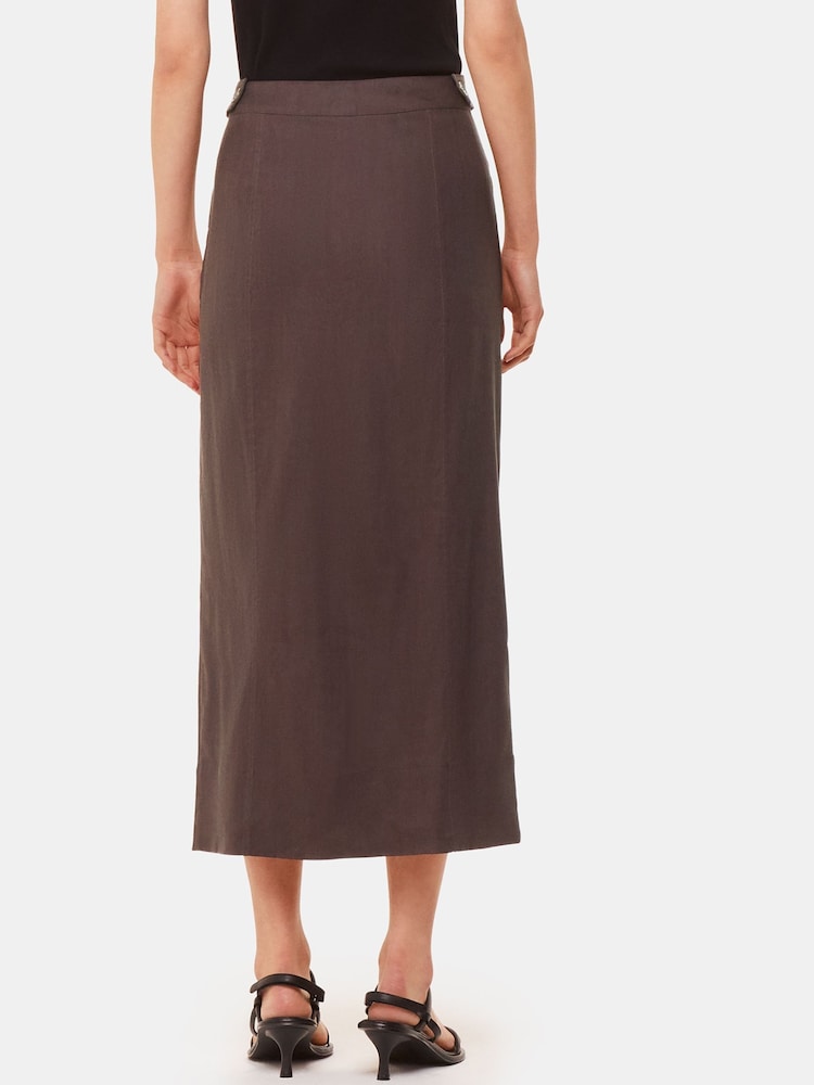 Whistles Grey Mila Linen Blend Midi Skirt - Image 2 of 5