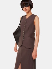 Whistles Grey Mila Linen Blend Midi Skirt - Image 3 of 5
