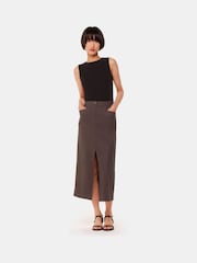 Whistles Grey Mila Linen Blend Midi Skirt - Image 4 of 5