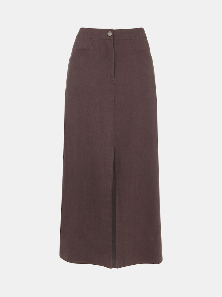 Whistles Grey Mila Linen Blend Midi Skirt - Image 5 of 5