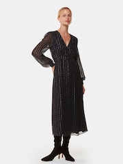 Whistles Black Metallic Stripe Midi Dress - Image 2 of 6