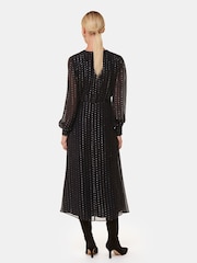 Whistles Black Metallic Stripe Midi Dress - Image 3 of 6