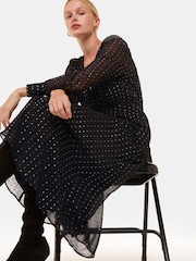 Whistles Black Metallic Stripe Midi Dress - Image 4 of 6
