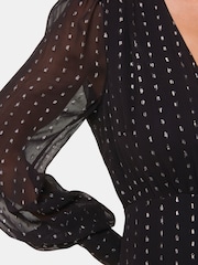 Whistles Black Metallic Stripe Midi Dress - Image 5 of 6