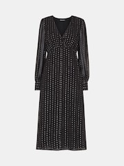 Whistles Black Metallic Stripe Midi Dress - Image 6 of 6