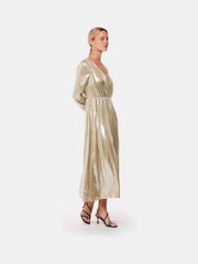 Whistles Gold Metallic Wrap Front Dress - Image 1 of 5