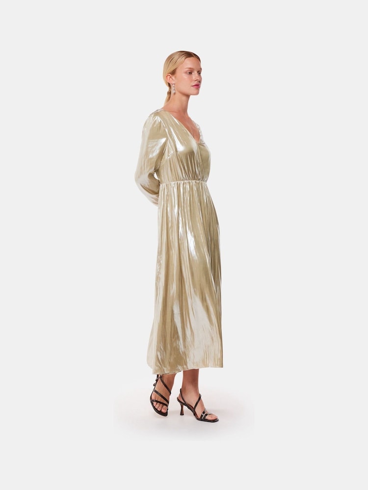 Whistles Gold Metallic Wrap Front Dress - Image 1 of 5