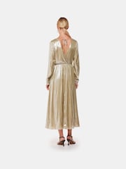Whistles Gold Metallic Wrap Front Dress - Image 2 of 5