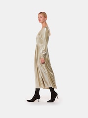 Whistles Gold Metallic Wrap Front Dress - Image 3 of 5