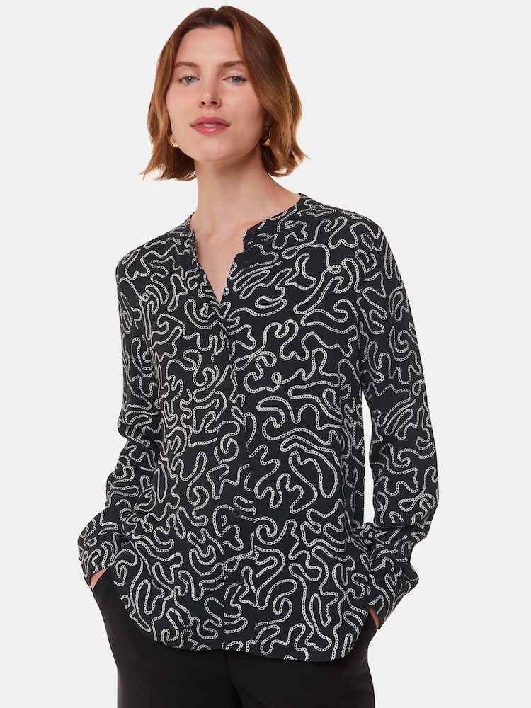 Whistles Black Chain Print Blouses - Image 1 of 5