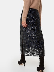 Whistles Black Floral Sequin Midi Skirt - Image 2 of 5