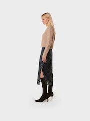 Whistles Black Floral Sequin Midi Skirt - Image 3 of 5