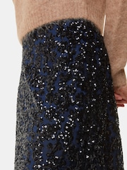 Whistles Black Floral Sequin Midi Skirt - Image 4 of 5