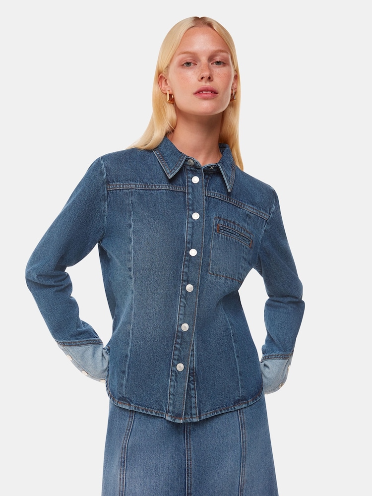 Whistles Blue Patchwork Denim 100% Cotton Shirt - Image 1 of 5