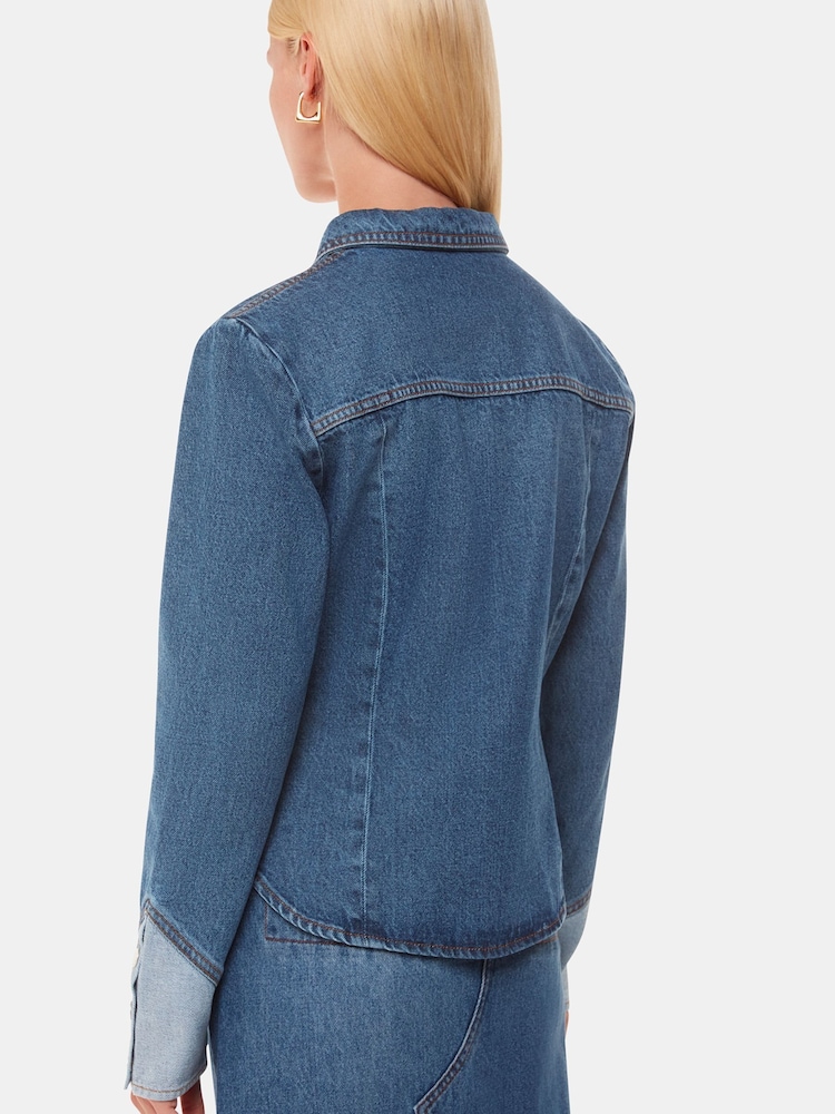 Whistles Blue Patchwork Denim 100% Cotton Shirt - Image 2 of 5 Whistles Blue Patchwork Denim 100% Cotton Shirt - Image 2 of 5
