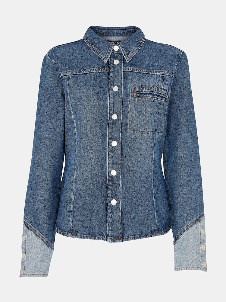 Whistles Blue Patchwork Denim 100% Cotton Shirt - Image 5 of 5