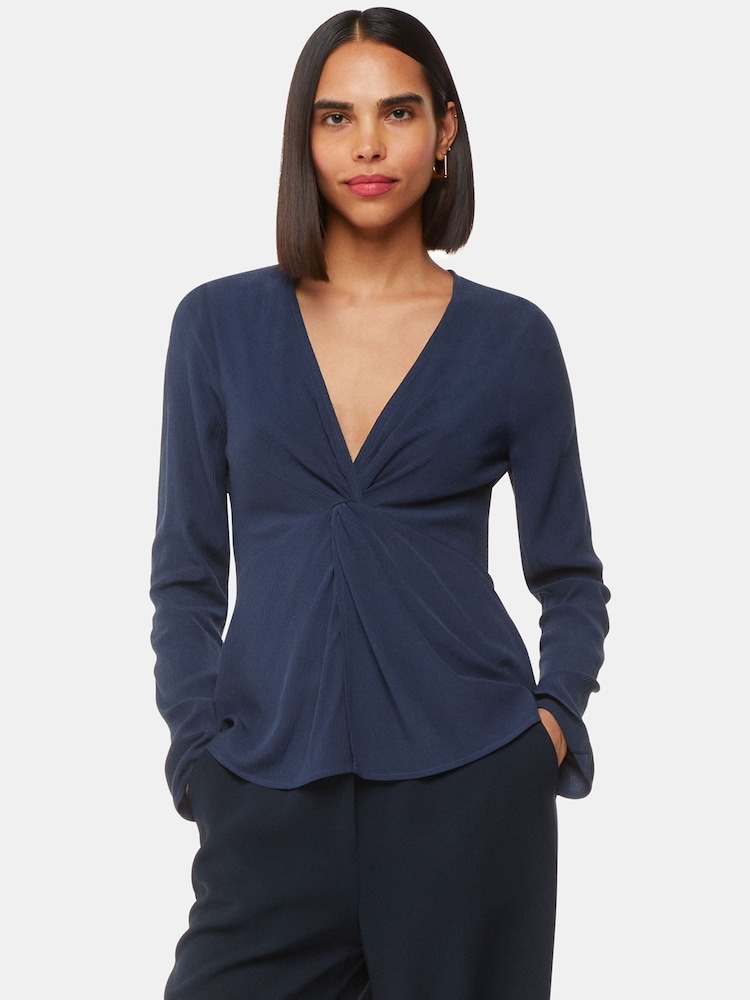 Whistles Blue Twist Front Textured Top - Image 1 of 5